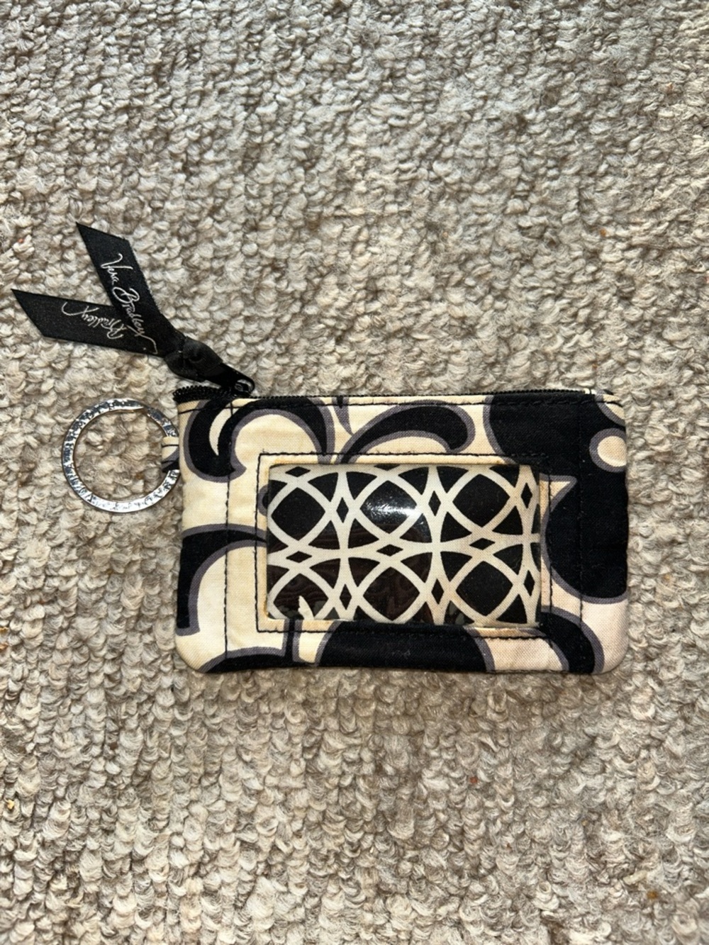 Vera Bradley Black and Cream Zip ID Wristlet